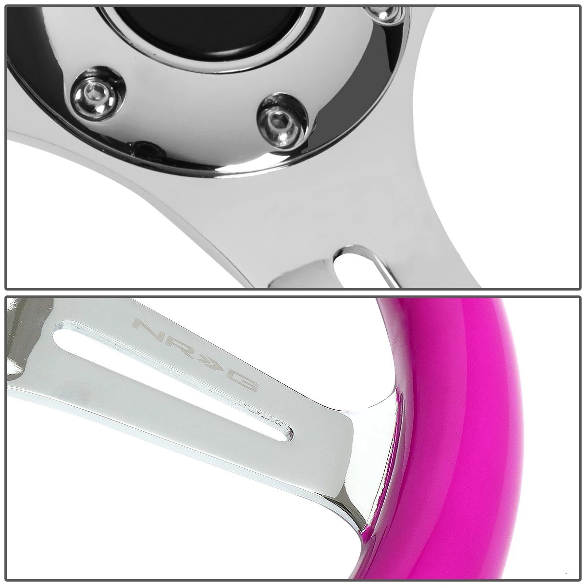 NRG 35Cm Neon Purple Wood Grain Grip Chrome Spoke Steering Wheel W/Horn Button 8 NRG 35Cm Neon Purple Wood Grain Grip Chrome Spoke Steering Wheel W/Horn Button - Image 6
