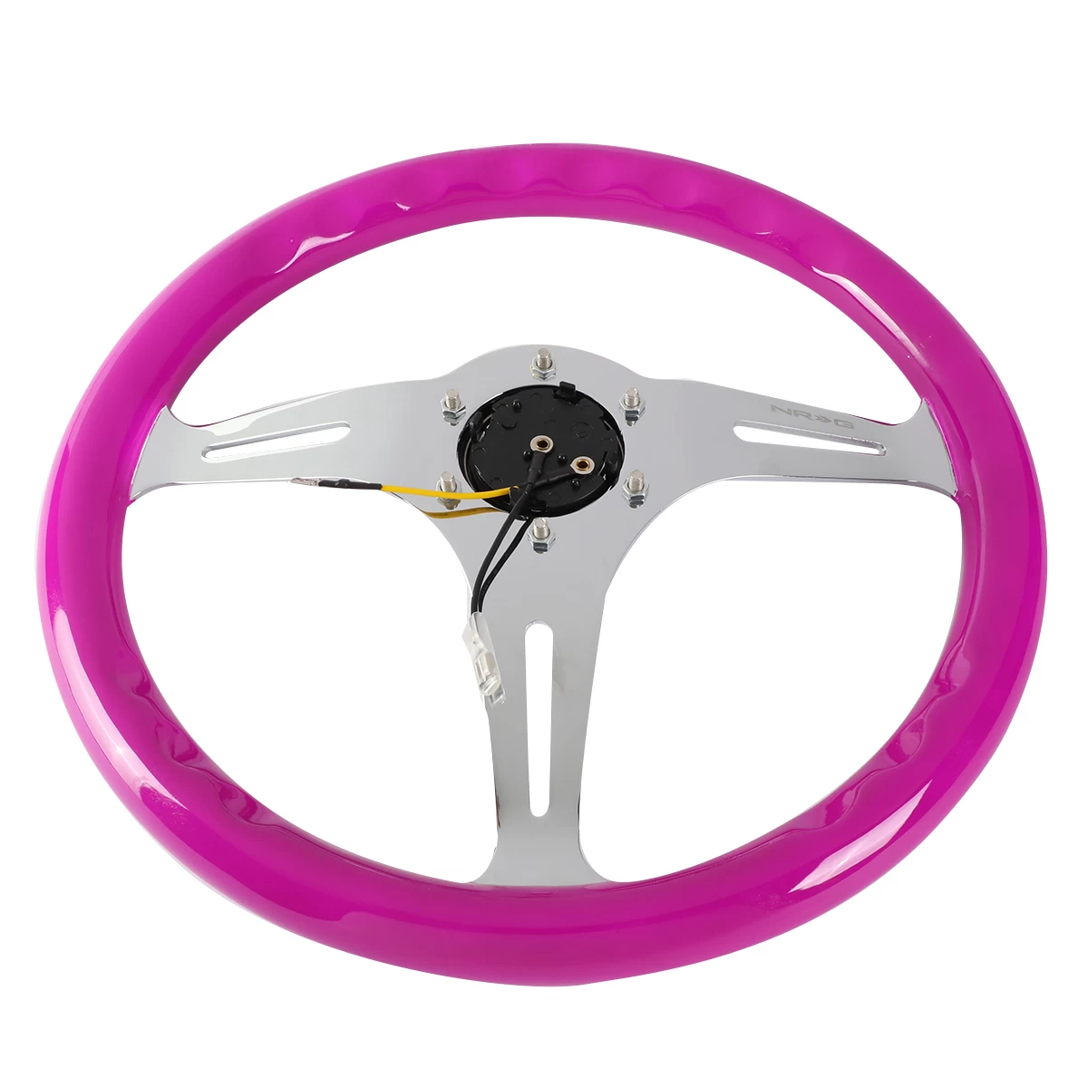 NRG 35Cm Neon Purple Wood Grain Grip Chrome Spoke Steering Wheel W/Horn Button 9 NRG 35Cm Neon Purple Wood Grain Grip Chrome Spoke Steering Wheel W/Horn Button - Image 7