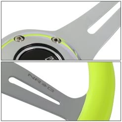 NRG 35Cm Neon Yellow Wood Grain Grip Chrome Spoke Steering Wheel W/Horn Button -Professional Auto Parts Store nrg 35cm neon yellow wood grain grip chrome spoke steering wheel w horn button 80