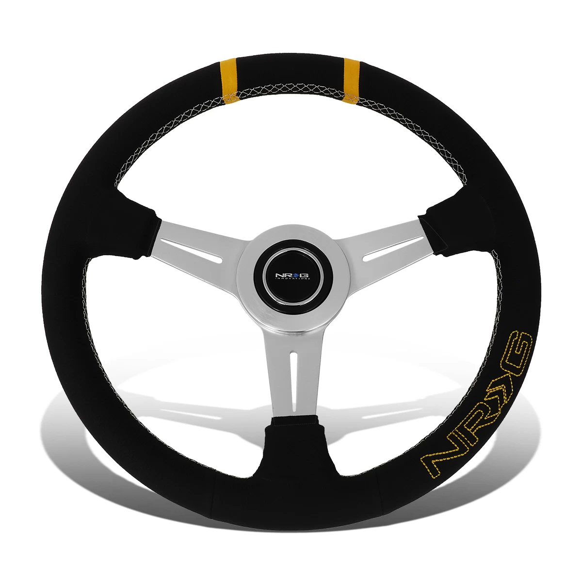 NRG 36Cm Silver Spoke Bumble Bee Leather Grip Steering Wheel W/Dual Center Mark 5 NRG 36Cm Silver Spoke Bumble Bee Leather Grip Steering Wheel W/Dual Center Mark - Image 3