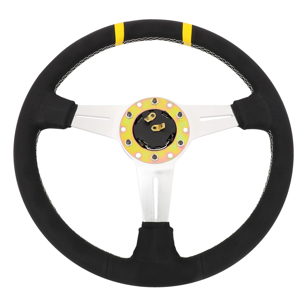 NRG 36Cm Silver Spoke Bumble Bee Leather Grip Steering Wheel W/Dual Center Mark 9 NRG 36Cm Silver Spoke Bumble Bee Leather Grip Steering Wheel W/Dual Center Mark - Image 7