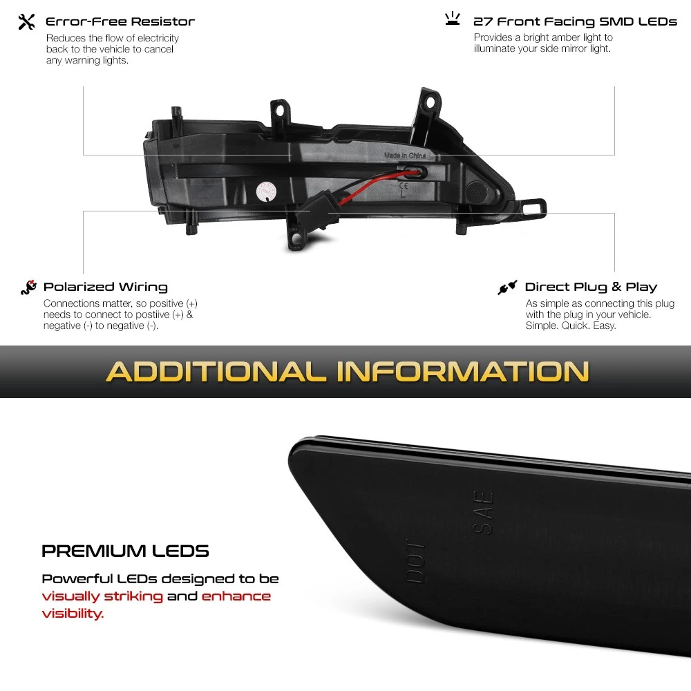 Sequential Amber LED Side Mirror Signal Lights For 2013-2021 LX570 2010-2022 GX460 - Smoked Lens 8 Sequential Amber LED Side Mirror Signal Lights For 2013-2021 LX570 2010-2022 GX460 - Smoked Lens - Image 6