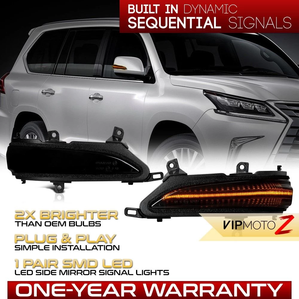 Sequential Amber LED Side Mirror Signal Lights For 2013-2021 LX570 2010-2022 GX460 - Smoked Lens 4 Sequential Amber LED Side Mirror Signal Lights For 2013-2021 LX570 2010-2022 GX460 - Smoked Lens - Image 2