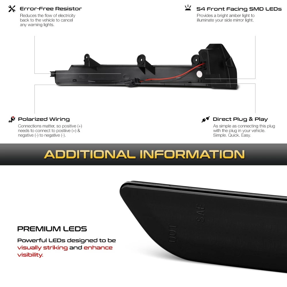 Sequential Amber LED Side Mirror Signal Lights For 2015-2018 Cayenne 958.2 - Smoked Lens 8 Sequential Amber LED Side Mirror Signal Lights For 2015-2018 Cayenne 958.2 - Smoked Lens - Image 6