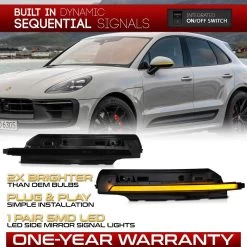 Sequential Amber LED Side Mirror Signal Lights For 2015-2022 Porsche Macan - Smoked Lens -Professional Auto Parts Store sequential amber led side mirror signal lights for 2015 2022 porsche macan smoked lens 8