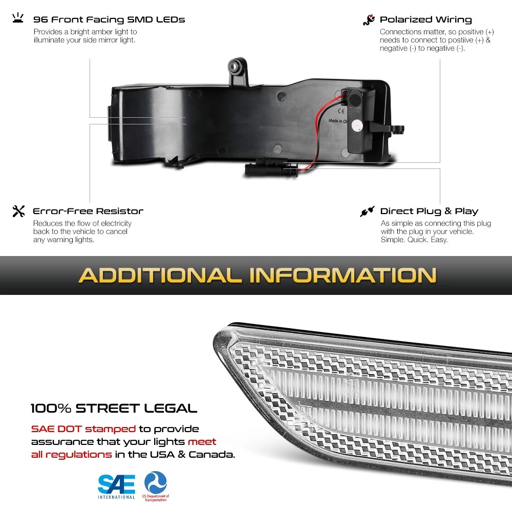 Sequential Amber LED Side Mirror Signal Lights For 2019-2023 Dodge Ram 1500 - Clear Lens 8 Sequential Amber LED Side Mirror Signal Lights For 2019-2023 Dodge Ram 1500 - Clear Lens - Image 6