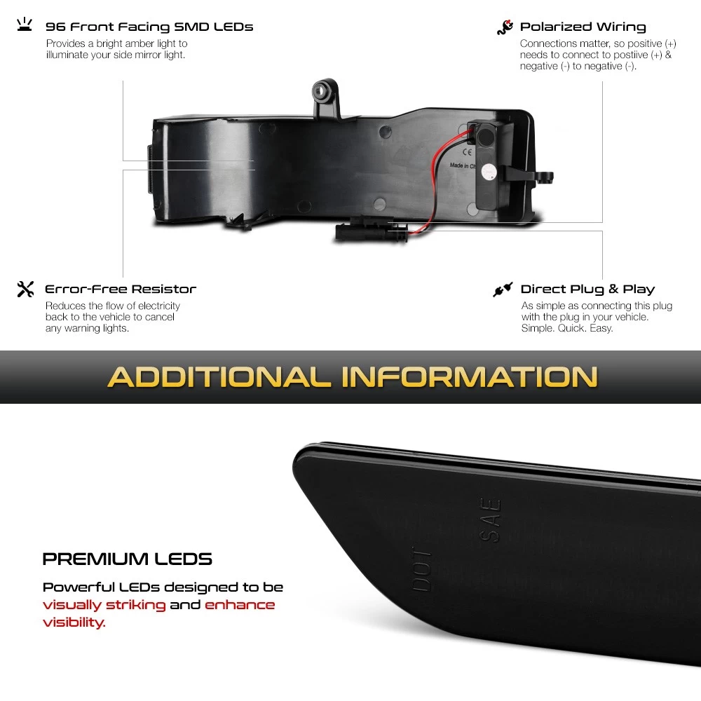 Sequential Amber LED Side Mirror Signal Lights For 2019-2023 Dodge Ram 1500 - Smoked Lens 8 Sequential Amber LED Side Mirror Signal Lights For 2019-2023 Dodge Ram 1500 - Smoked Lens - Image 6