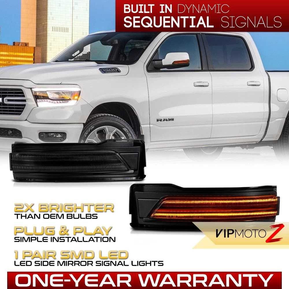 Sequential Amber LED Side Mirror Signal Lights For 2019-2023 Dodge Ram 1500 - Smoked Lens 4 Sequential Amber LED Side Mirror Signal Lights For 2019-2023 Dodge Ram 1500 - Smoked Lens - Image 2