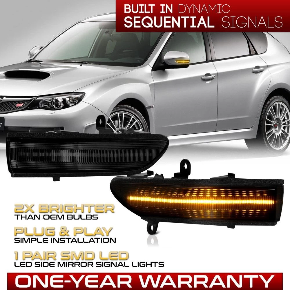 Sequential Amber LED Side Mirror Signal Lights For Subaru Forester Outback Legacy STI - Smoked Lens 4 Sequential Amber LED Side Mirror Signal Lights For Subaru Forester Outback Legacy STI - Smoked Lens - Image 2