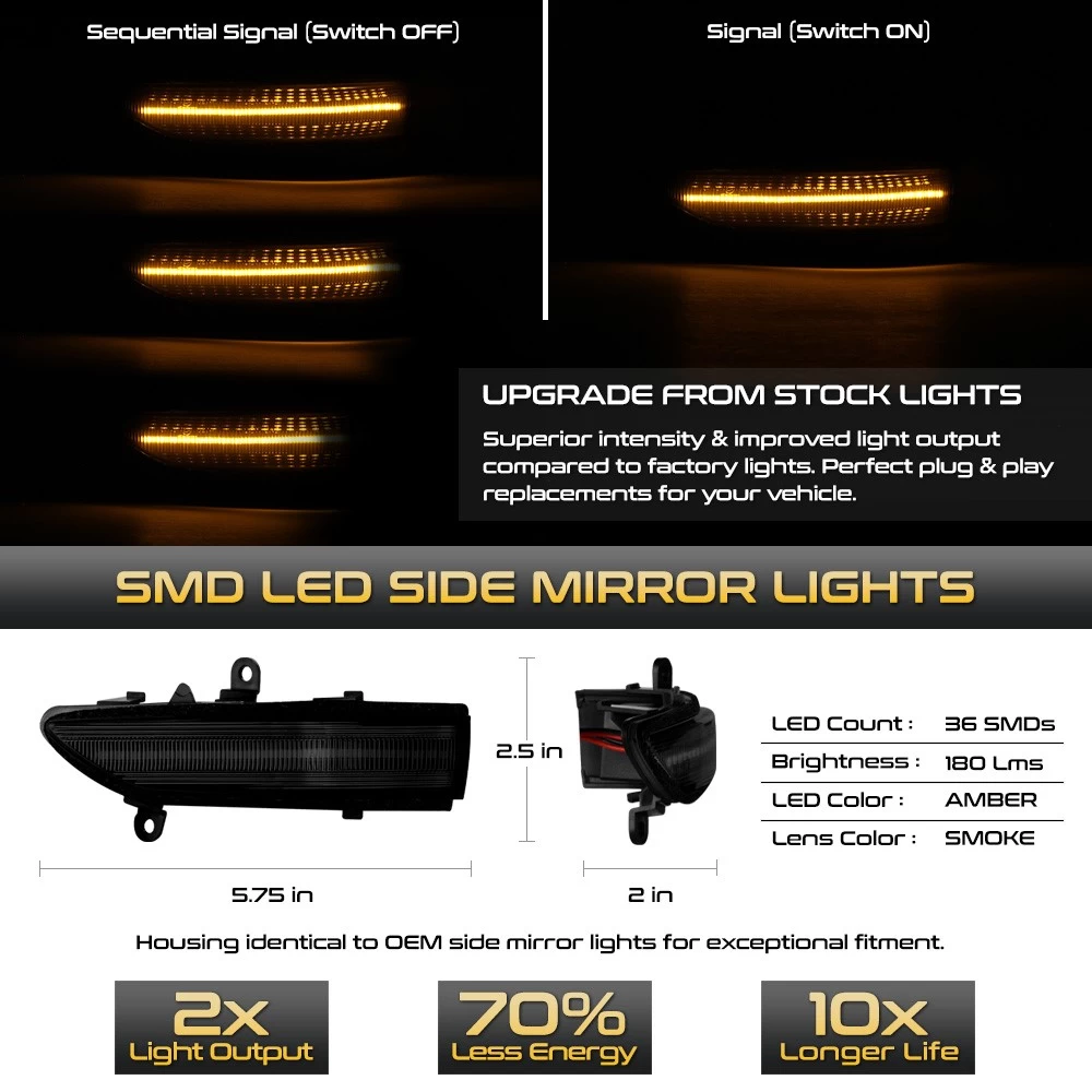 Sequential Amber LED Side Mirror Signal Lights For Subaru Forester Outback Legacy STI - Smoked Lens 5 Sequential Amber LED Side Mirror Signal Lights For Subaru Forester Outback Legacy STI - Smoked Lens - Image 3