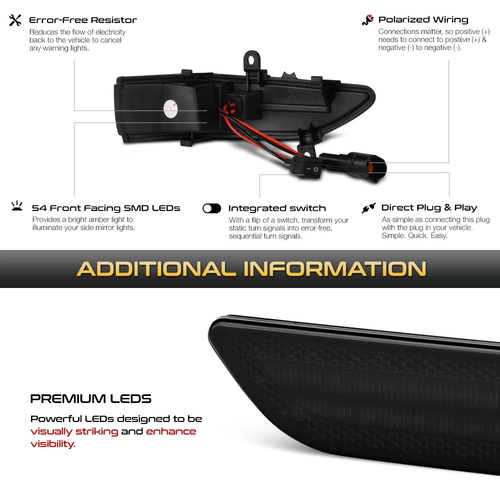 Sequential Amber LED Side Mirror Signal Lights For Subaru Forester Outback Legacy STI - Smoked Lens 8 Sequential Amber LED Side Mirror Signal Lights For Subaru Forester Outback Legacy STI - Smoked Lens - Image 6