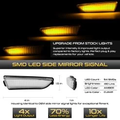 Sequential Signal - Amber LED Side Mirror Lights 2011-2022 Chrysler 300 - Clear Lens -Professional Auto Parts Store sequential signal amber led side mirror lights 2011 2022 chrysler 300 clear lens 16