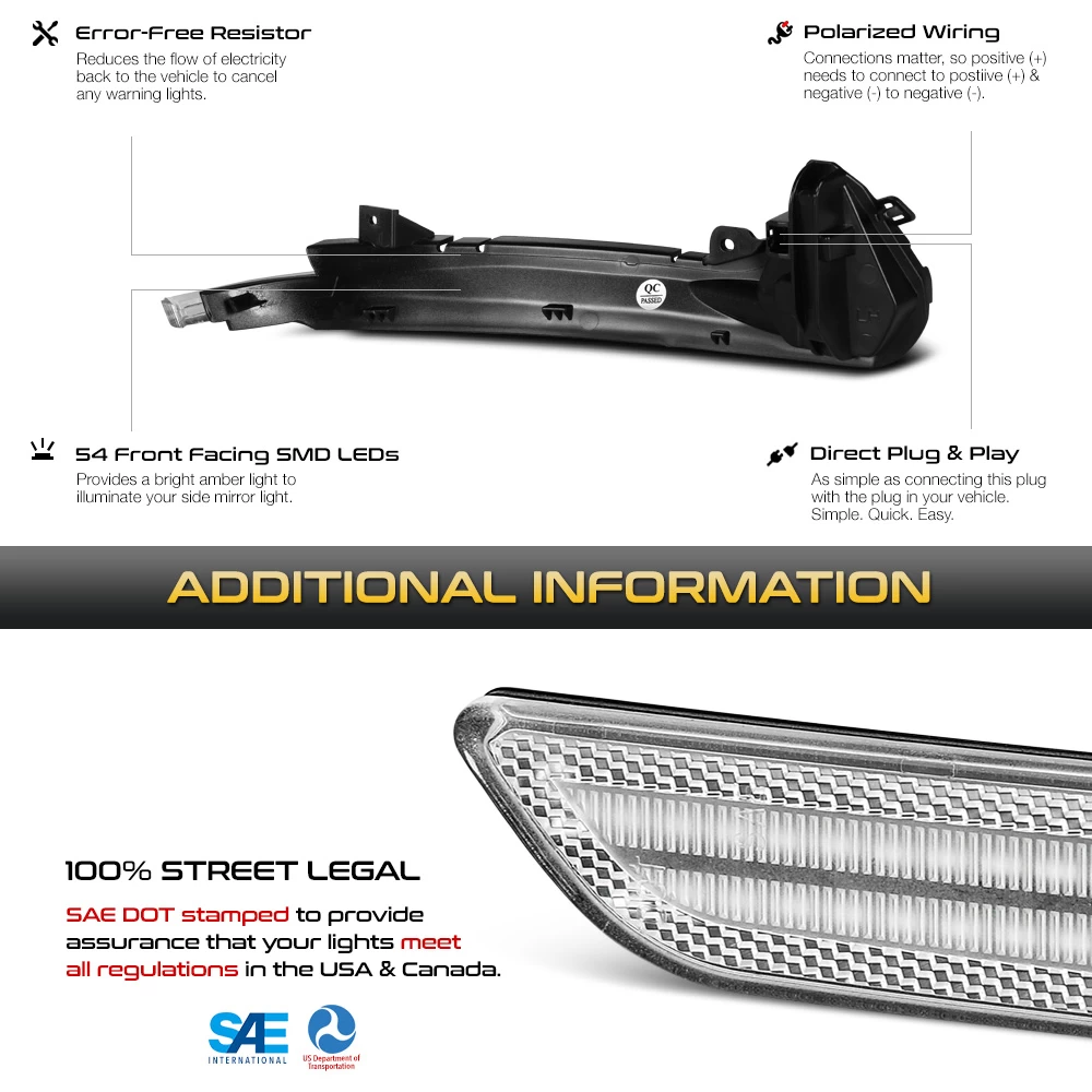 Sequential Signal - Amber LED Side Mirror Lights For 2012-2018 Audi A6 S6 - Clear Lens 8 Sequential Signal - Amber LED Side Mirror Lights For 2012-2018 Audi A6 S6 - Clear Lens - Image 6