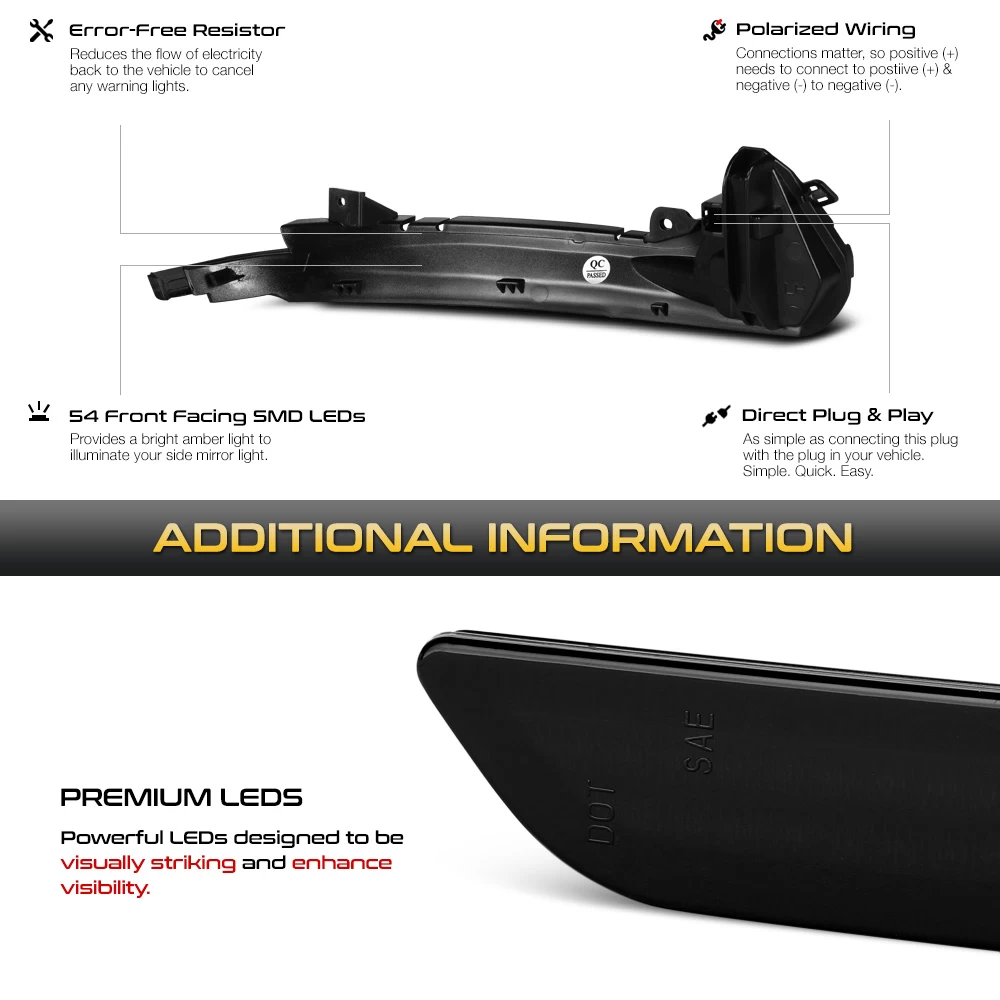 Sequential Signal - Amber LED Side Mirror Lights For 2012-2018 Audi A6 S6 - Smoked Lens 8 Sequential Signal - Amber LED Side Mirror Lights For 2012-2018 Audi A6 S6 - Smoked Lens - Image 6