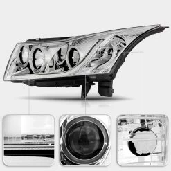 11-13 Chevy Cruze DRL LED-Strip Halo Projector Headlights - Chrome -Professional Auto Parts Store spyder 11 13 chevy cruze drl led strip halo projector headlights chrome 194