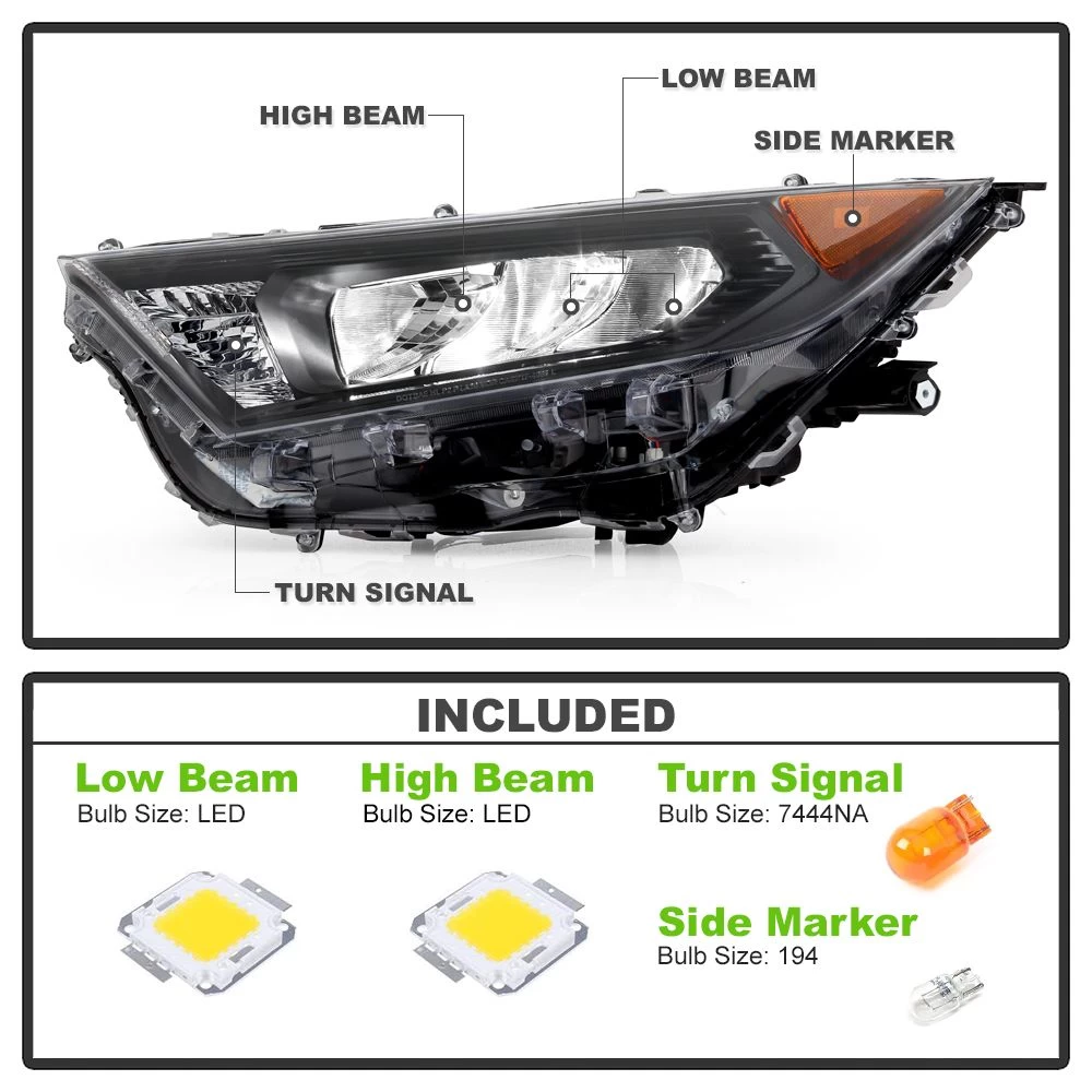 2019-2021 Toyota RAV4 LE|Hybrid LE W/Black Bezel LED Headlight - Passenger Side 4 2019-2021 Toyota RAV4 LE|Hybrid LE W/Black Bezel LED Headlight - Passenger Side - Image 2