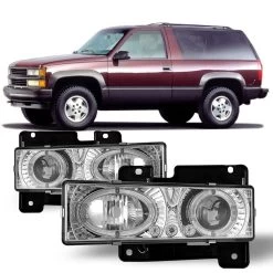 Winjet 1992-1999 GMC Yukon Halo Projector Headlights - Chrome